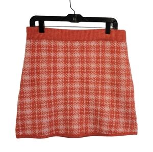 2/$18Primark A-Line Pencil Mini Knee Length Skirt Wool Knit Orange Houndstooth M